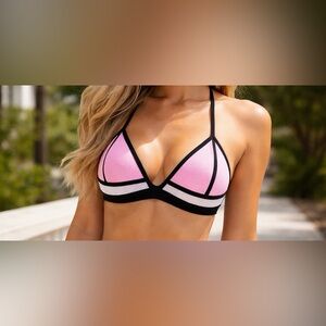 Bra Society Black Pink Bikini Top Triangle Swim Top Size L